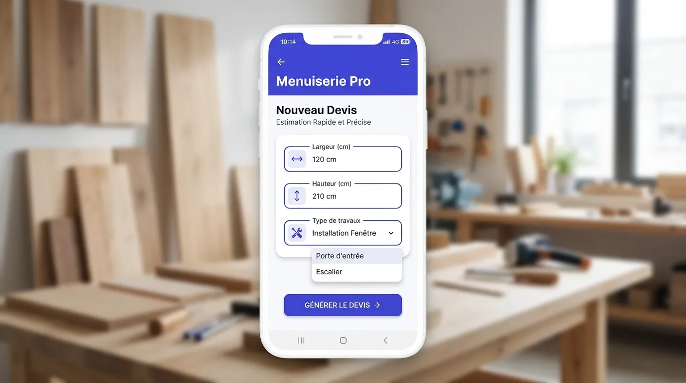 Capture d'écran de l'interface de saisie des dimensions sur mobile